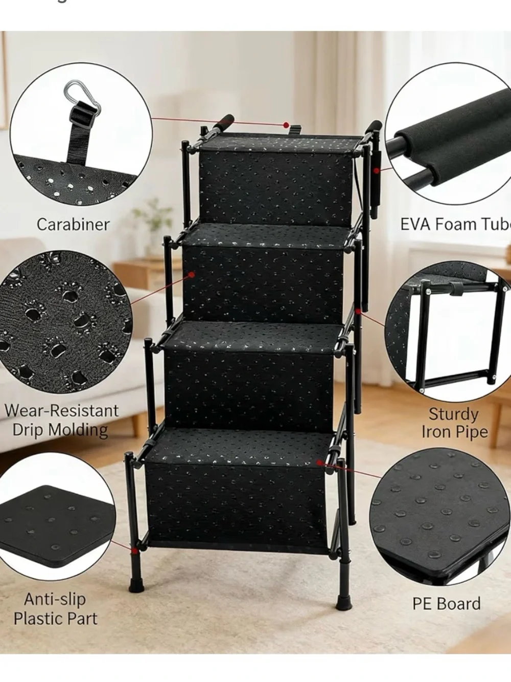 4 Steps Folding Pet Ramp Stairs, up to 100lb